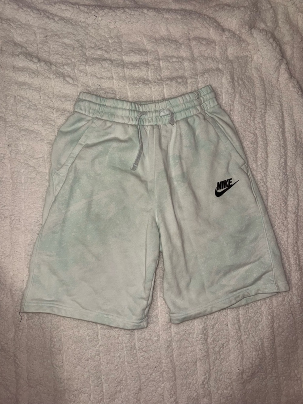 Nike Kids Mint Green Terry Shorts with Black Swoosh